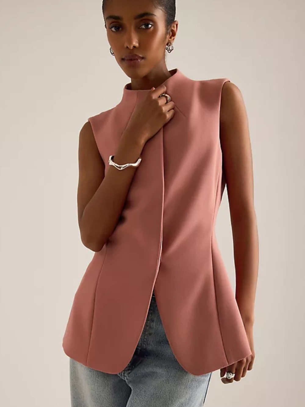 NWT ALIGNE Cynthia Funnel-Neck Waistcoat in Terracotta Sz 10